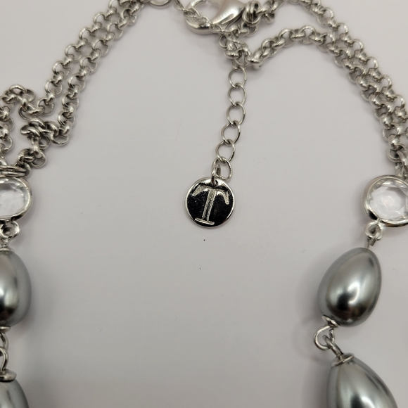 Talbots double strand silver heavy oval bead necklace bezel set clear rhinestone - Picture 6 of 11